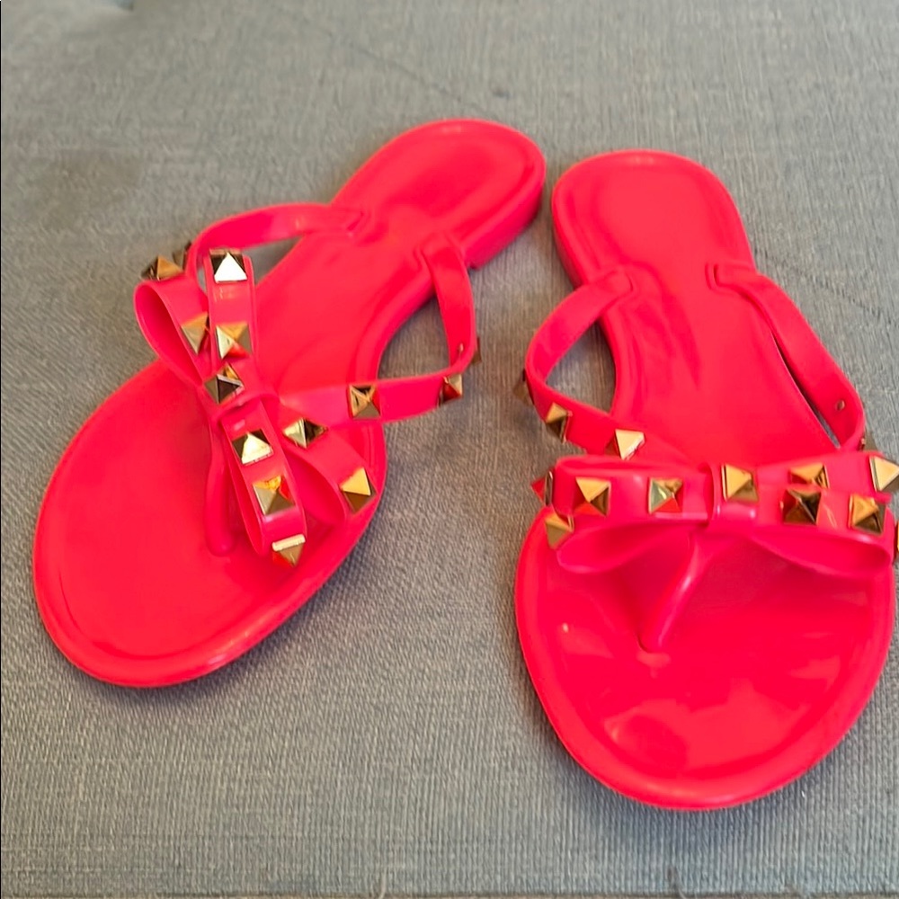 Pink and Gold Studded Sandals with H-Shaped Straps